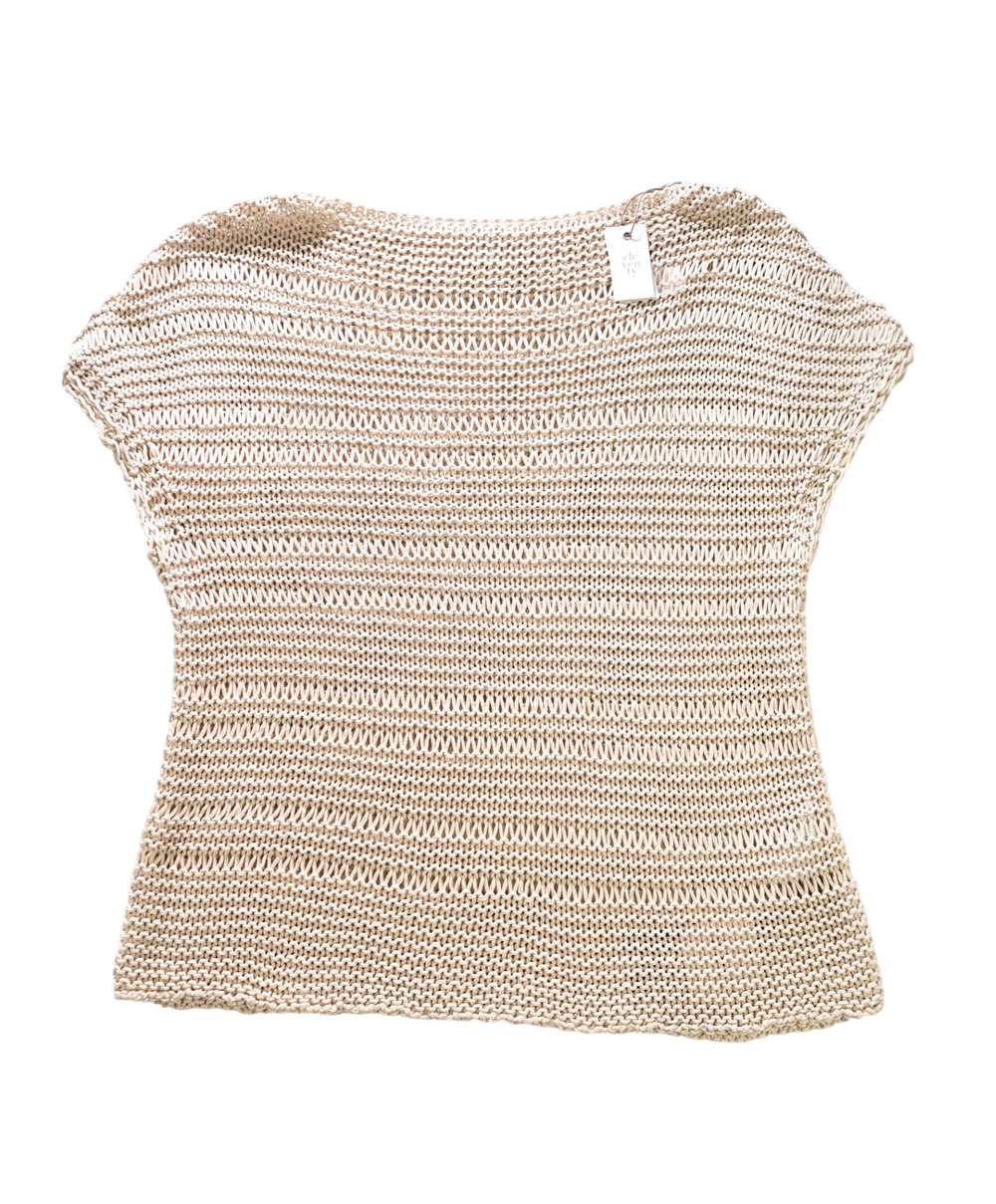 $495 ELEVENTY - Beige Netted Crochet Cotton Shirt - M